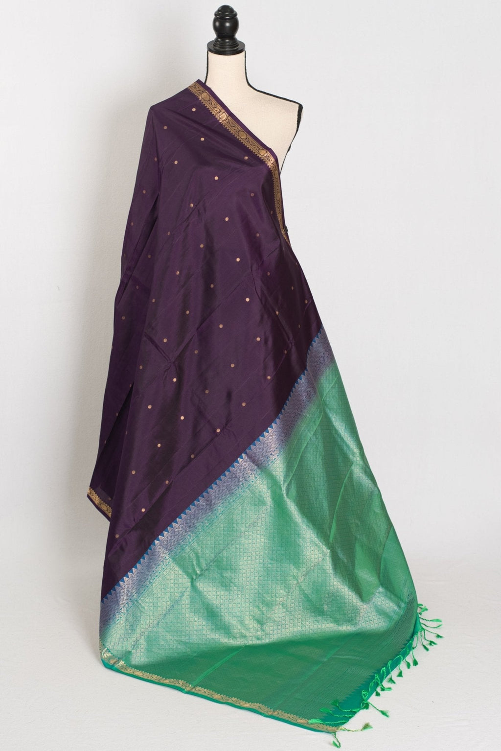 Rama: Eggplant Purple & Sea Green Minimalist Kanjivaram Silk Saree
