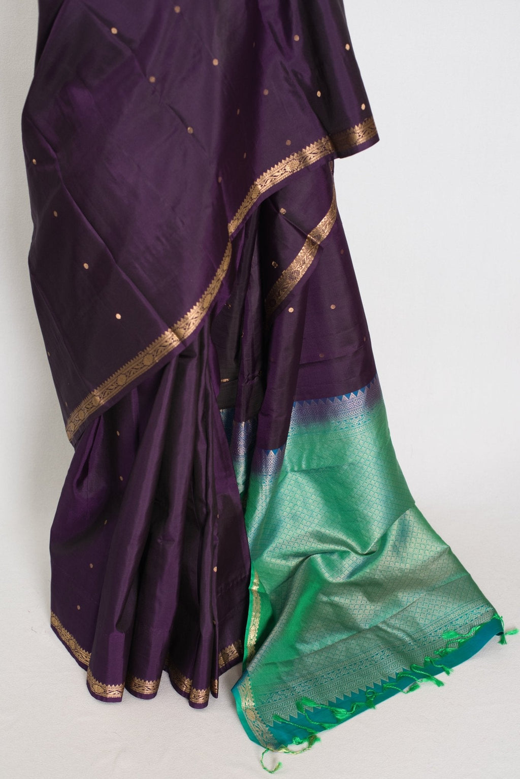 Rama: Eggplant Purple & Sea Green Minimalist Kanjivaram Silk Saree