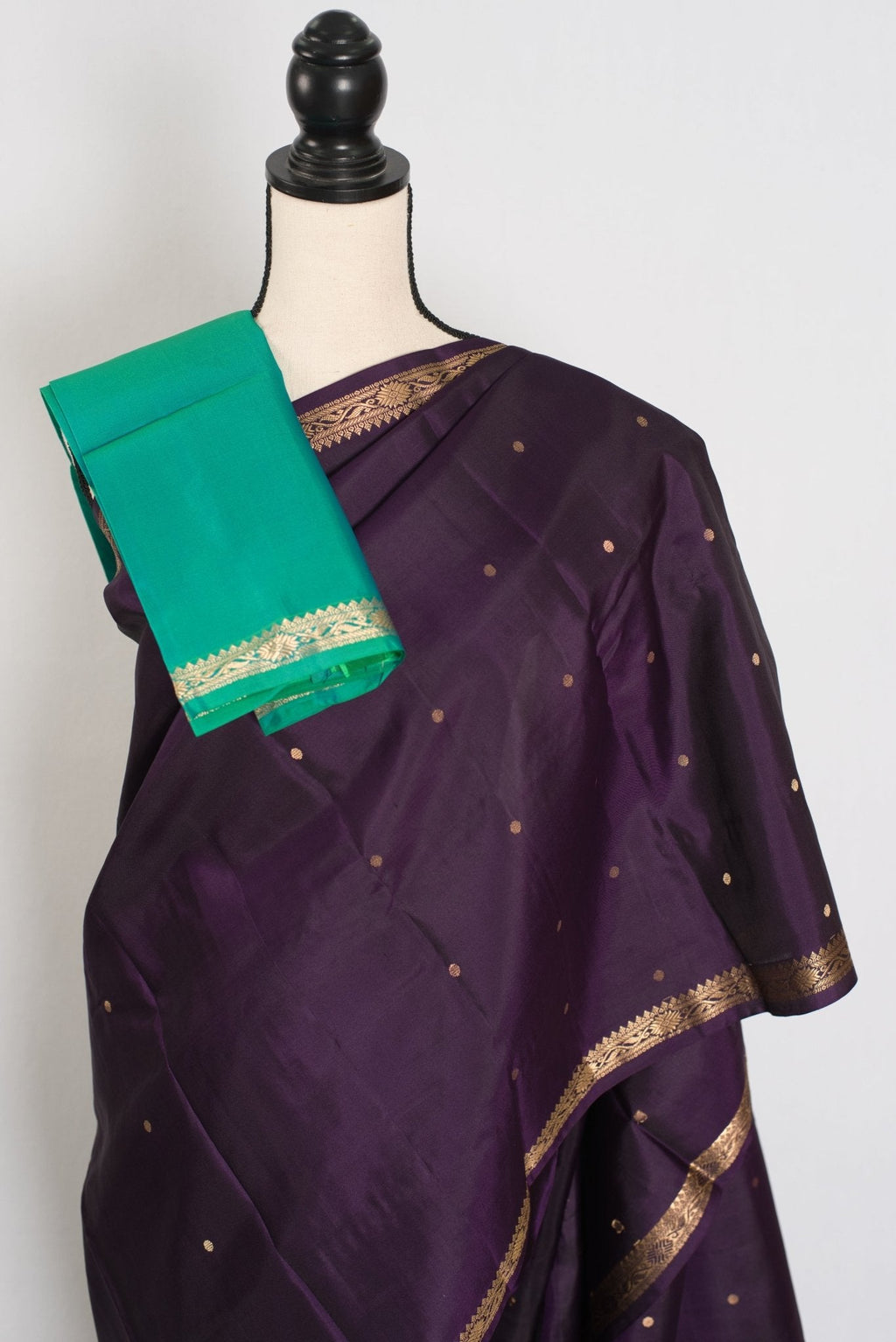 Rama: Eggplant Purple & Sea Green Minimalist Kanjivaram Silk Saree