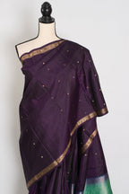 Rama: Eggplant Purple & Sea Green Minimalist Kanjivaram Silk Saree