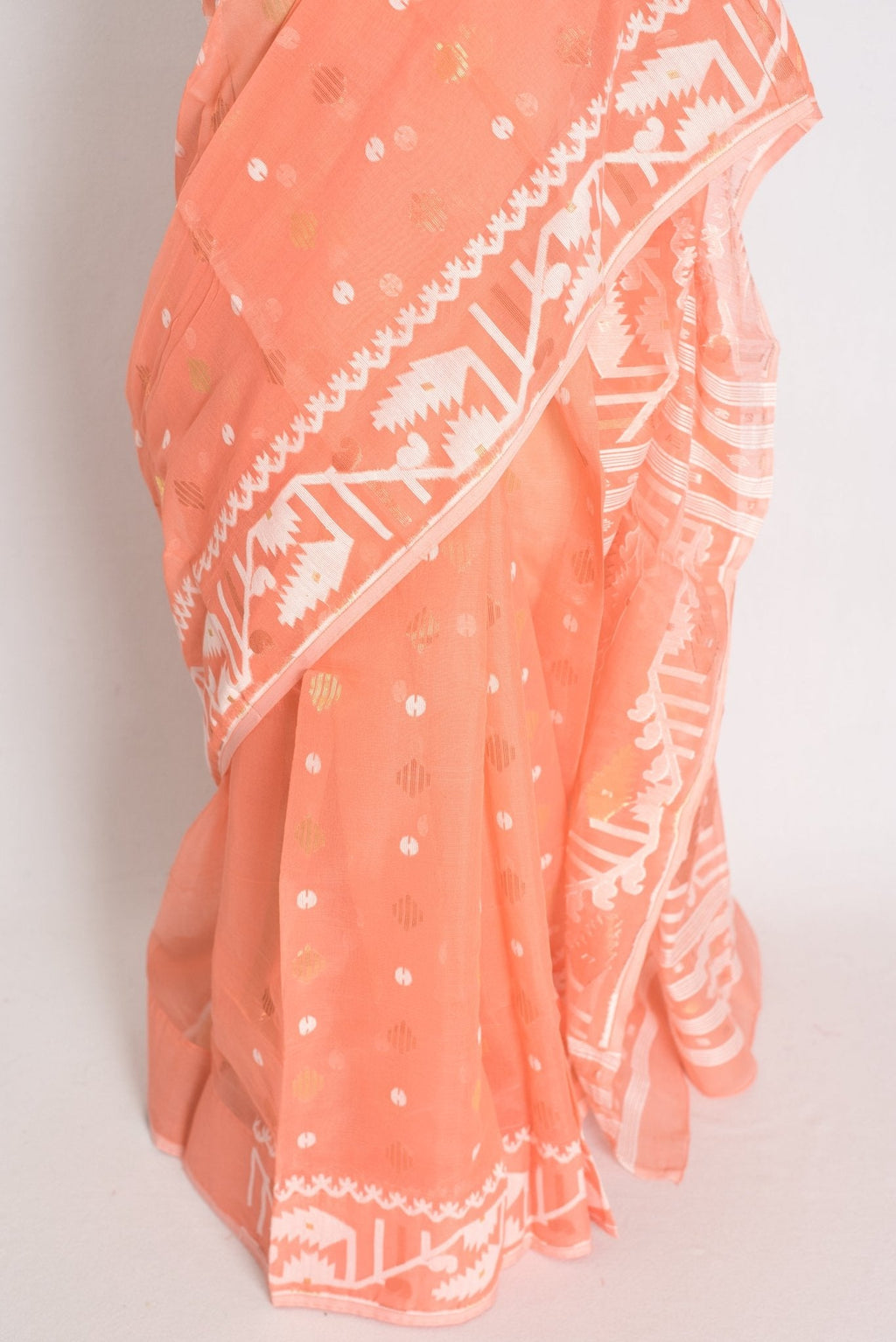 Ramani : Peach Orange Blended Soft Cotton Jamdani Bengali Saree