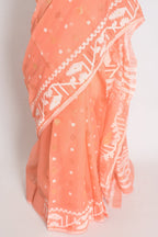 Ramani : Peach Orange Blended Soft Cotton Jamdani Bengali Saree