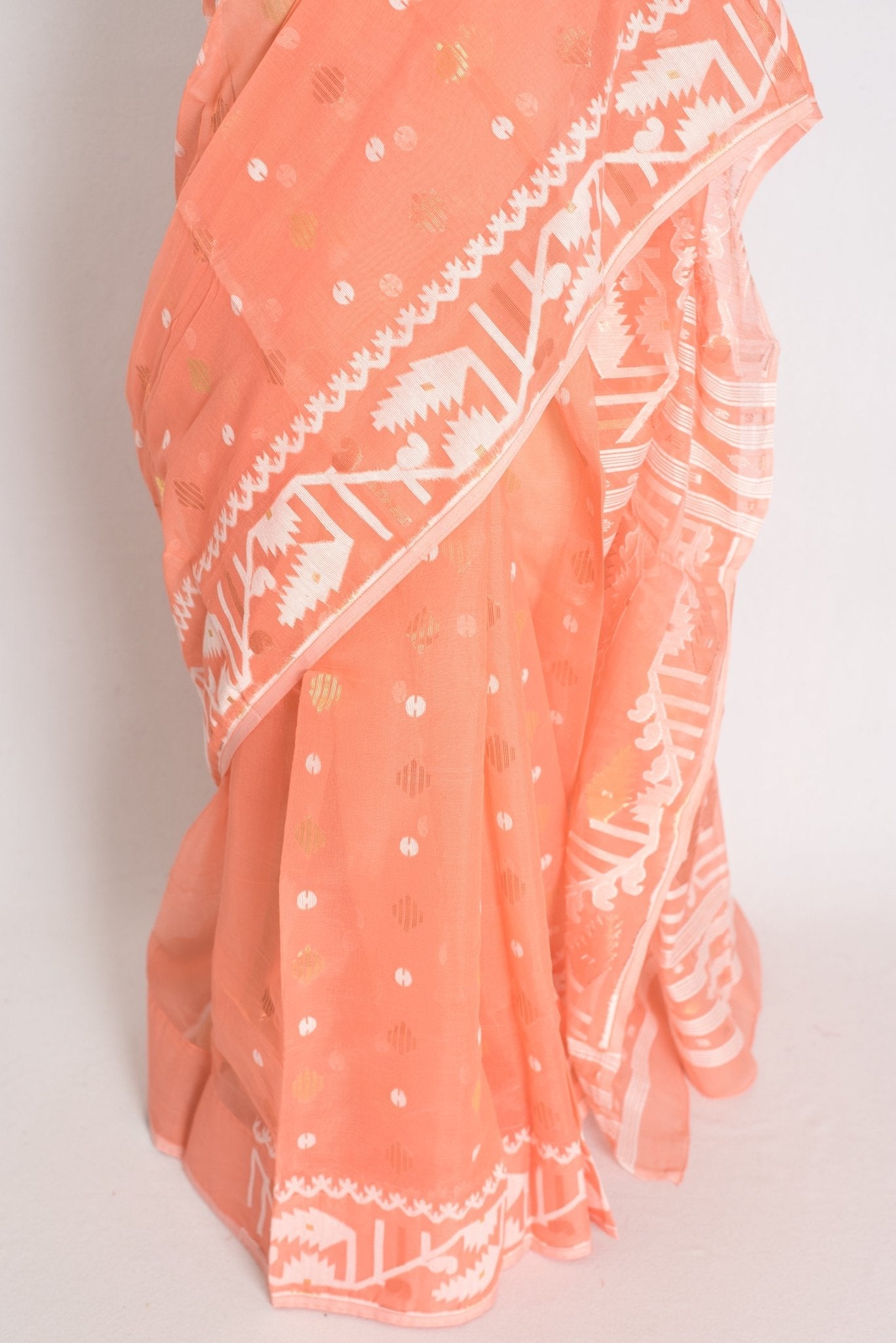 Ramani : Peach Orange Blended Soft Cotton Jamdani Bengali Saree