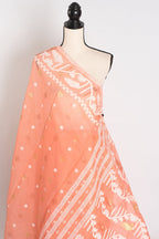 Ramani : Peach Orange Blended Soft Cotton Jamdani Bengali Saree
