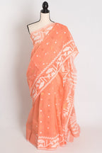 Ramani : Peach Orange Blended Soft Cotton Jamdani Bengali Saree