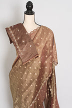 Rashmi: Brown Soft Tissue Saree with Hand Zardosi Embroidery | Partywear