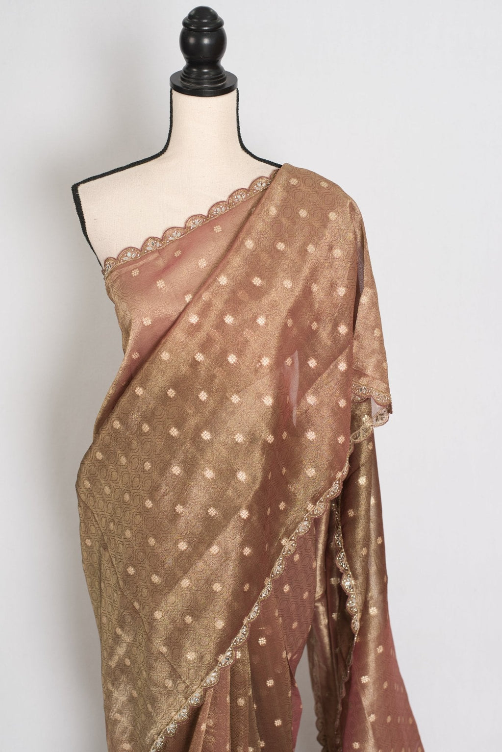 Rashmi: Brown Soft Tissue Saree with Hand Zardosi Embroidery | Partywear