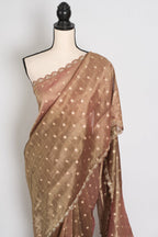 Rashmi: Brown Soft Tissue Saree with Hand Zardosi Embroidery | Partywear