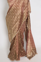 Rashmi: Brown Soft Tissue Saree with Hand Zardosi Embroidery | Partywear