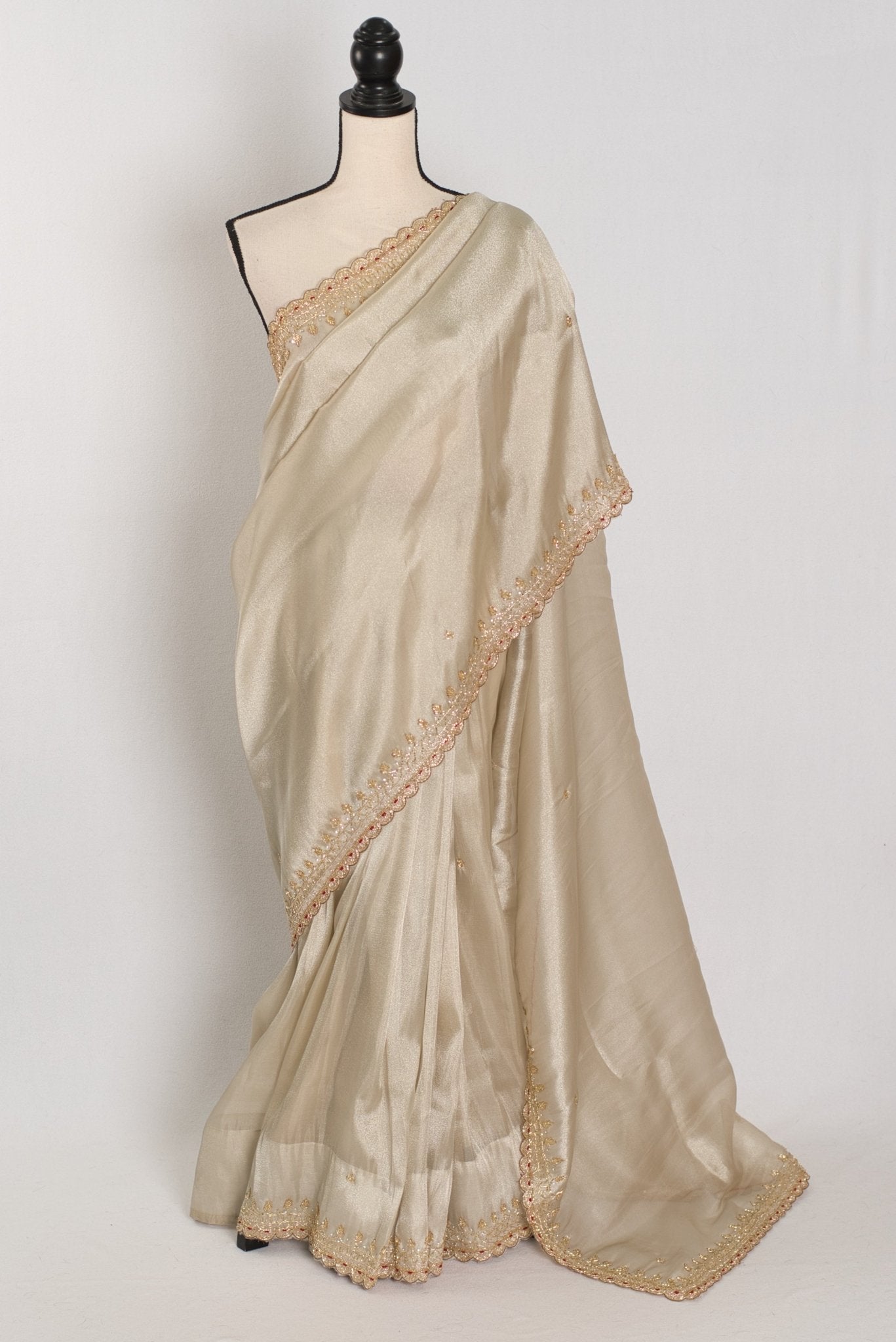 Rebecca : Tissue Designer Saree in Silver with Cut Dana Embroidery | Partywear