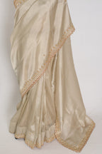 Rebecca : Tissue Designer Saree in Silver with Cut Dana Embroidery | Partywear