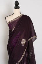 Rini: Deep Purple Glass Tissue Saree with Cut Dana Work | Partywear