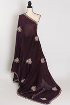 Rini: Deep Purple Glass Tissue Saree with Cut Dana Work | Partywear