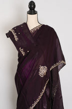 Rini: Deep Purple Glass Tissue Saree with Cut Dana Work | Partywear