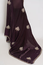 Rini: Deep Purple Glass Tissue Saree with Cut Dana Work | Partywear