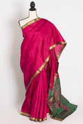 Rita : Rani Pink and Green Kanjivaram Silk Saree with Small Golden Border