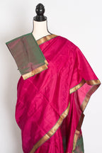 Rita : Rani Pink and Green Kanjivaram Silk Saree with Small Golden Border