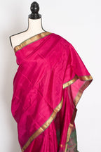Rita : Rani Pink and Green Kanjivaram Silk Saree with Small Golden Border