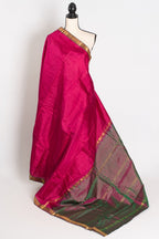 Rita : Rani Pink and Green Kanjivaram Silk Saree with Small Golden Border