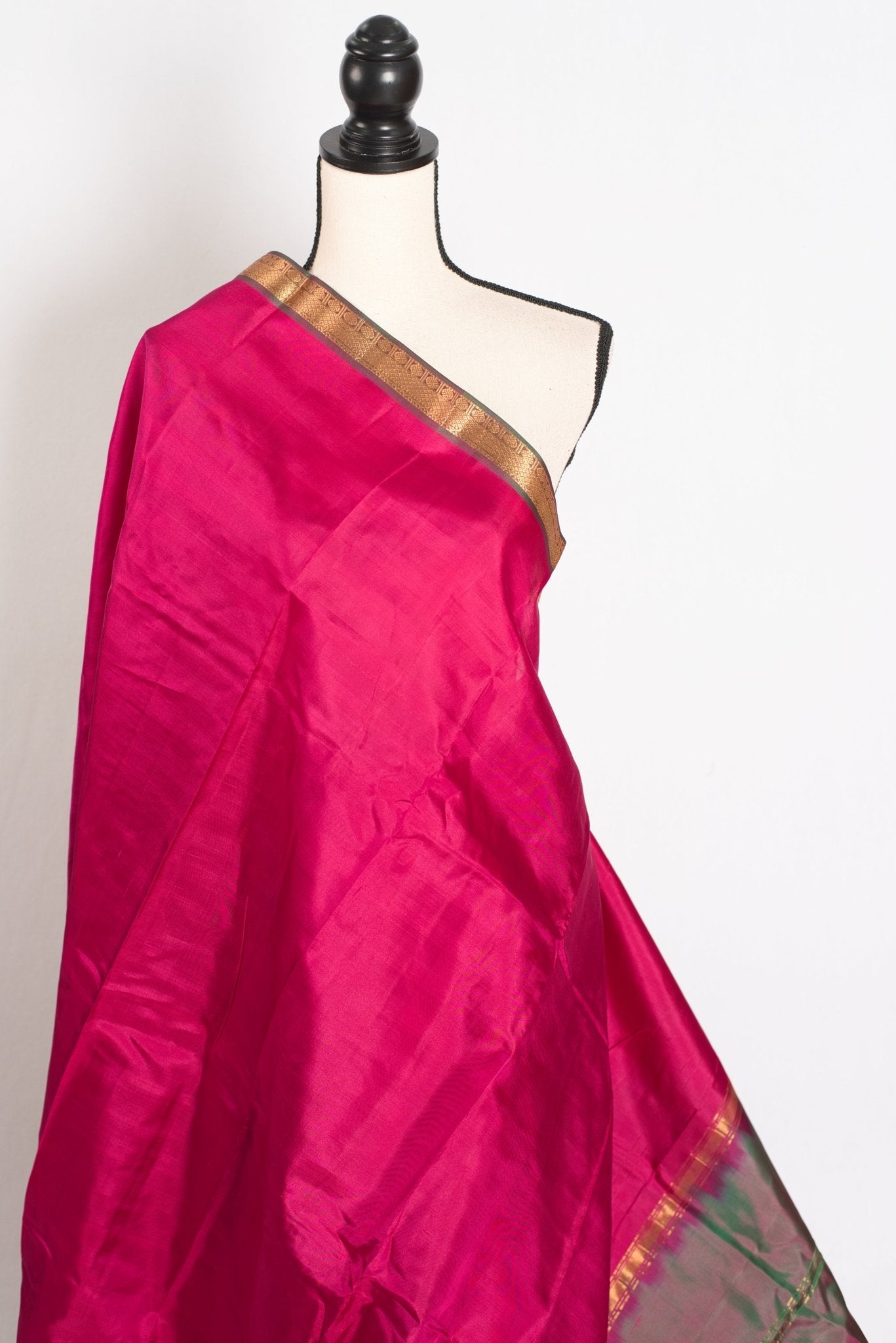 Rita : Rani Pink and Green Kanjivaram Silk Saree with Small Golden Border