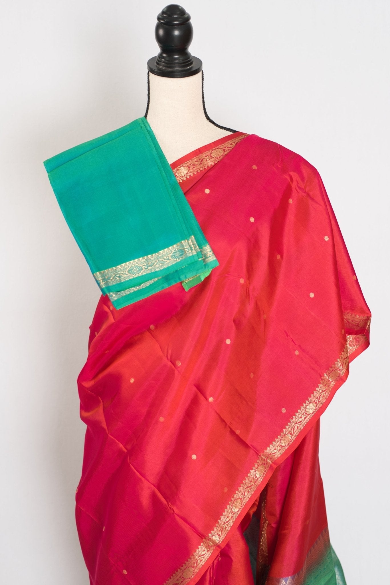 Roopa: Peachy Orange Polka Dot Kanjivaram Silk Saree | Silk Mark
