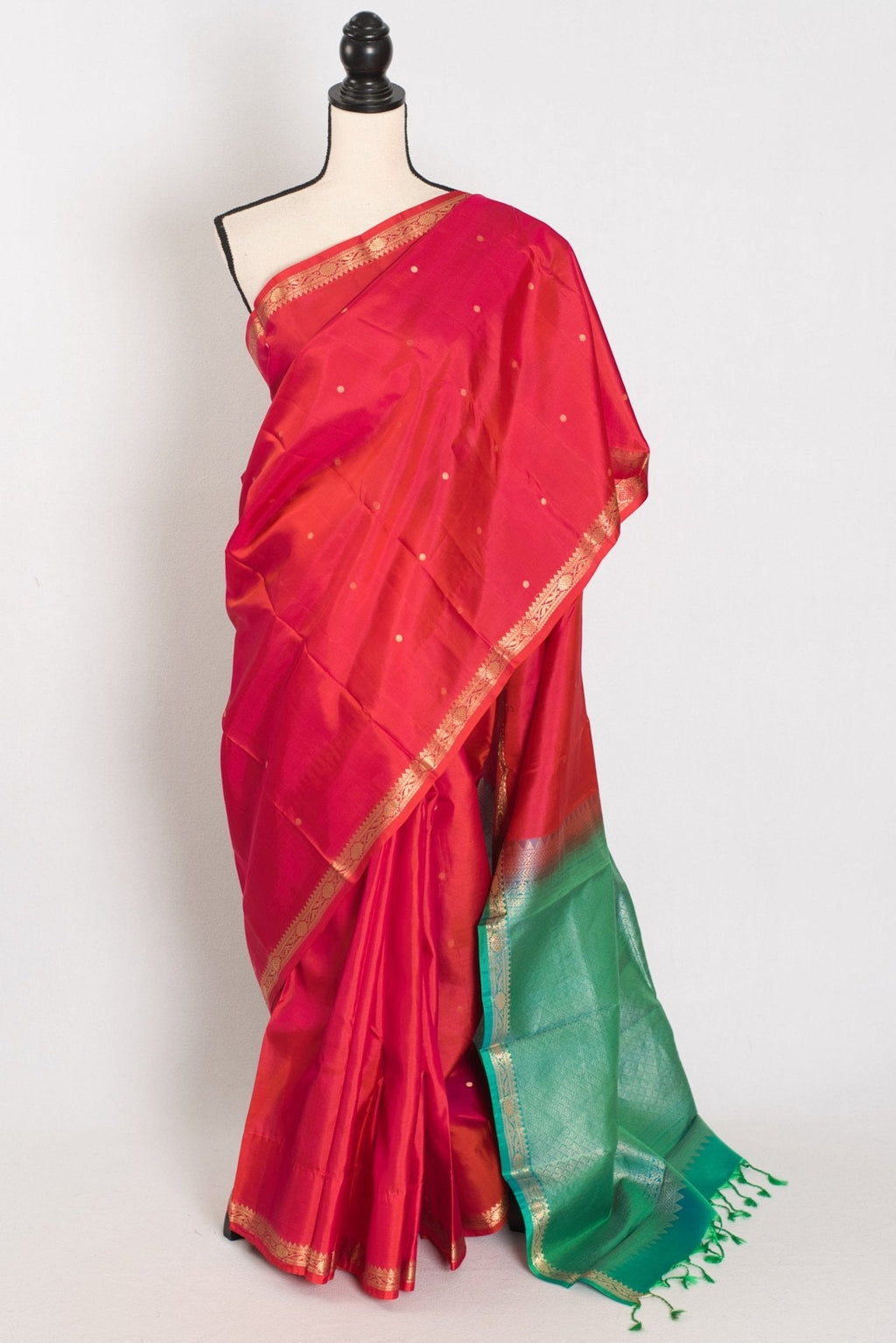 Roopa: Peachy Orange Polka Dot Kanjivaram Silk Saree | Silk Mark