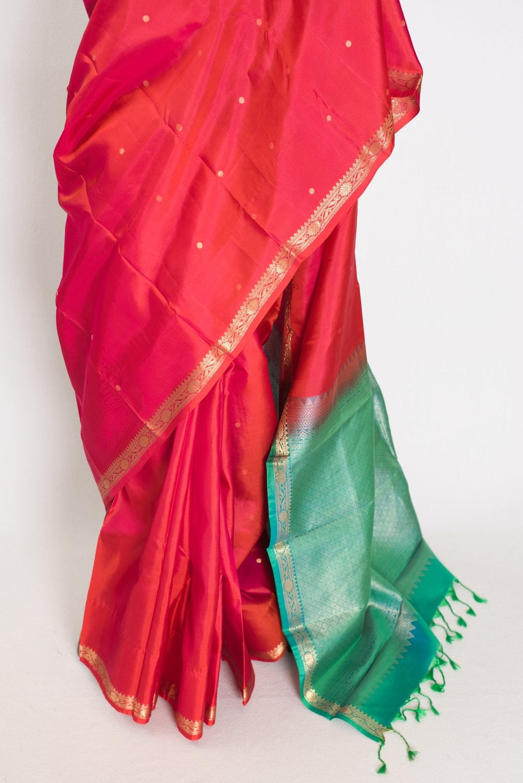 Roopa: Peachy Orange Polka Dot Kanjivaram Silk Saree | Silk Mark