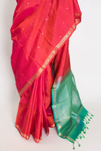 Roopa: Peachy Orange Polka Dot Kanjivaram Silk Saree | Silk Mark