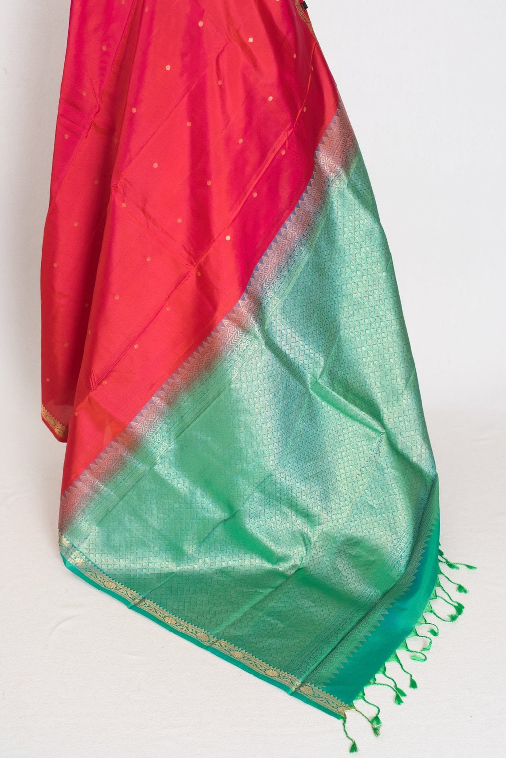 Roopa: Peachy Orange Polka Dot Kanjivaram Silk Saree | Silk Mark
