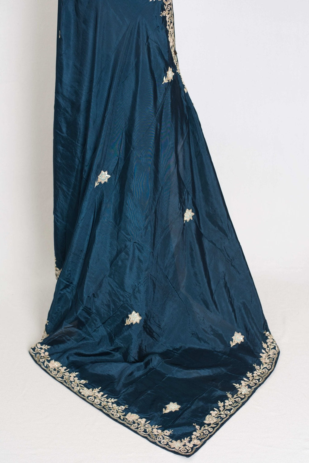 Samaira : Hand Zardosi Embroidery Blue Satin Silk Partywear Saree