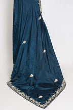 Samaira : Hand Zardosi Embroidery Blue Satin Silk Partywear Saree