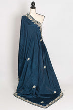 Samaira : Hand Zardosi Embroidery Blue Satin Silk Partywear Saree
