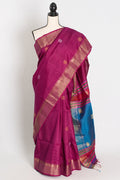Sandhya : Lightweight Bishnupur Katan Silk Saree in Purple and Blue