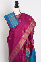 Sandhya : Lightweight Bishnupur Katan Silk Saree in Purple and Blue