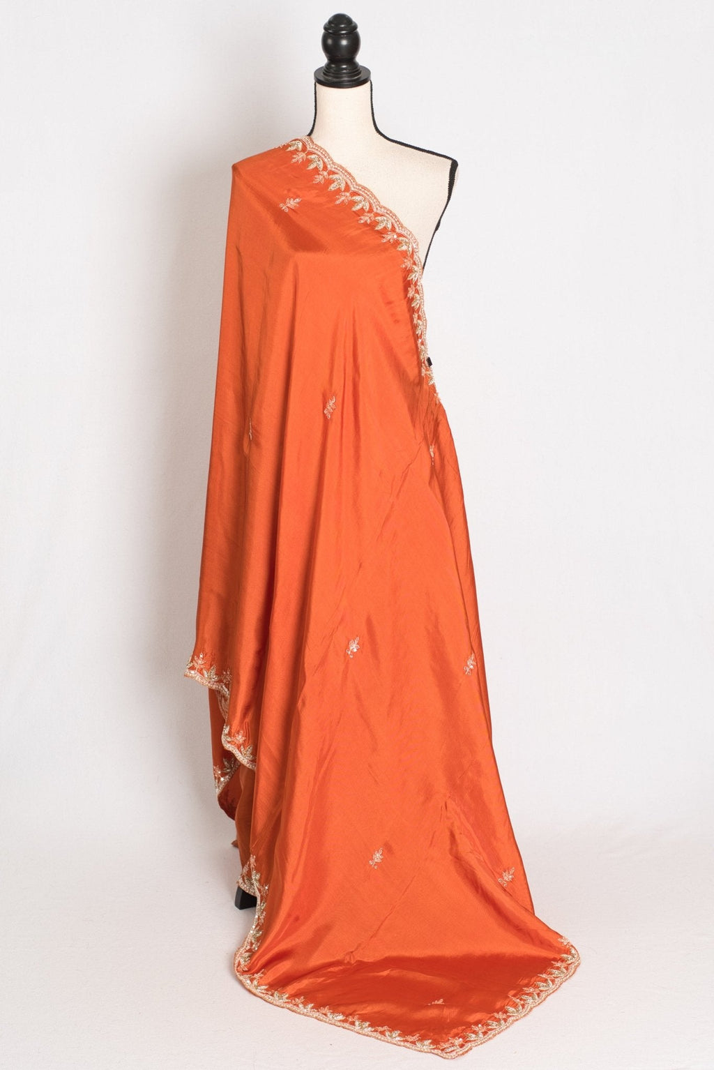 Sargam : Orange Hand Embroidery Zardosi Crepe Silk Partywear Saree