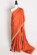 Sargam : Orange Hand Embroidery Zardosi Crepe Silk Partywear Saree