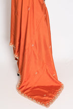 Sargam : Orange Hand Embroidery Zardosi Crepe Silk Partywear Saree