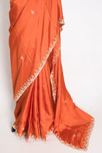 Sargam : Orange Hand Embroidery Zardosi Crepe Silk Partywear Saree