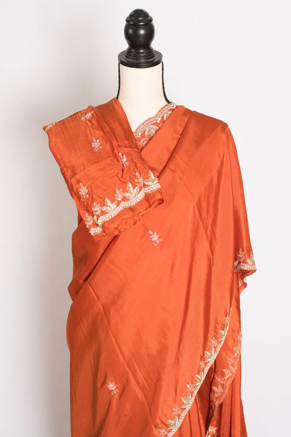 Sargam : Orange Hand Embroidery Zardosi Crepe Silk Partywear Saree
