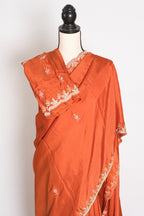 Sargam : Orange Hand Embroidery Zardosi Crepe Silk Partywear Saree