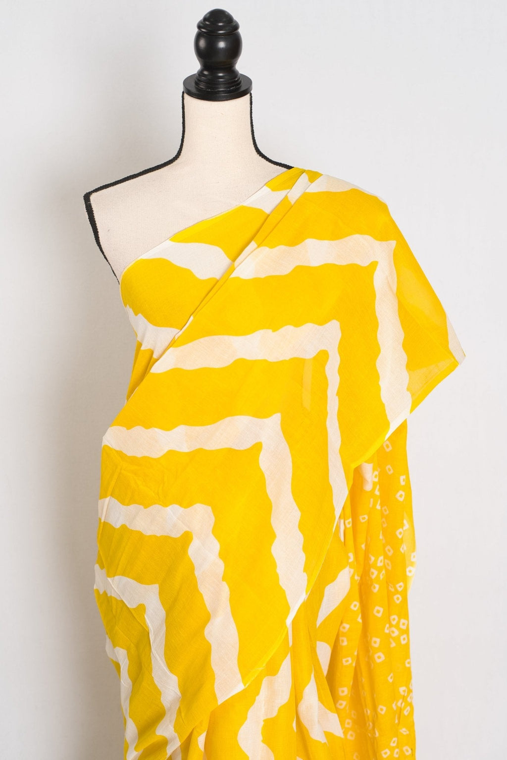 Shalini: Bright Yellow & White Contemporary Bengal Soft Mulmul Cotton Saree