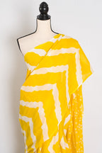 Shalini: Bright Yellow & White Contemporary Bengal Soft Mulmul Cotton Saree