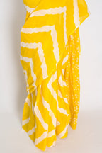 Shalini: Bright Yellow & White Contemporary Bengal Soft Mulmul Cotton Saree
