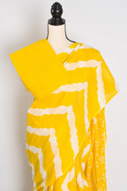 Shalini: Bright Yellow & White Contemporary Bengal Soft Mulmul Cotton Saree