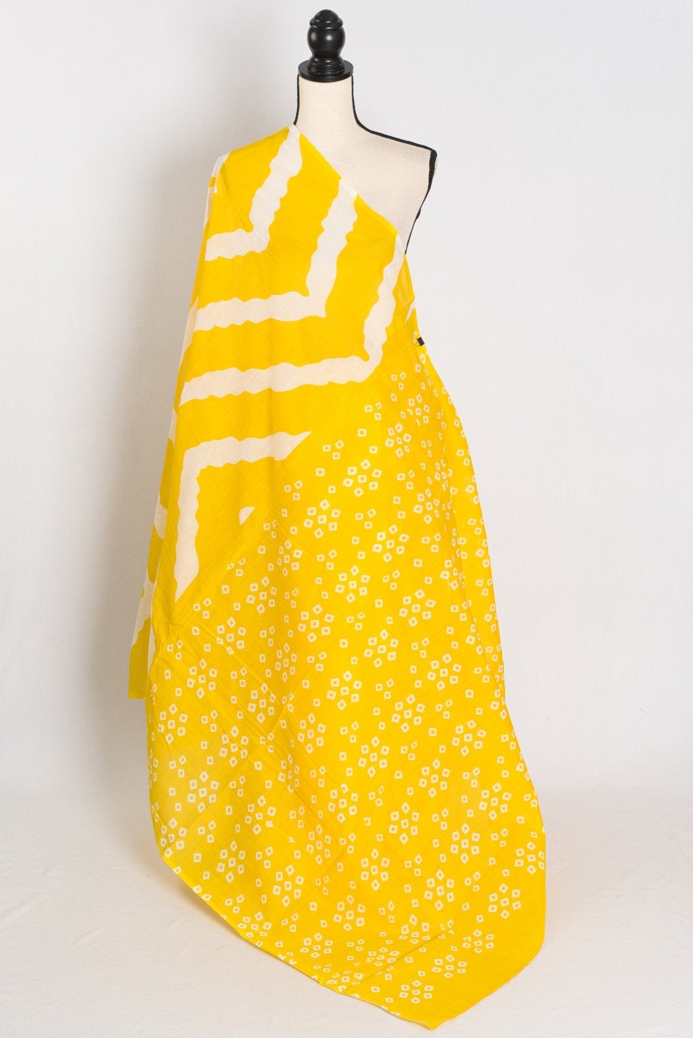 Shalini: Bright Yellow & White Contemporary Bengal Soft Mulmul Cotton Saree