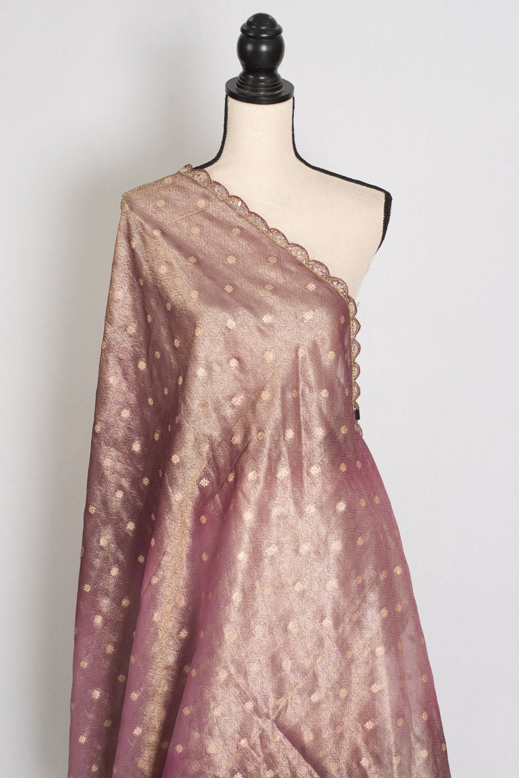 Shobha: Mauve Soft Tissue Saree with Hand Zardosi Embroidery | Partywear