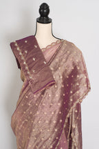 Shobha: Mauve Soft Tissue Saree with Hand Zardosi Embroidery | Partywear