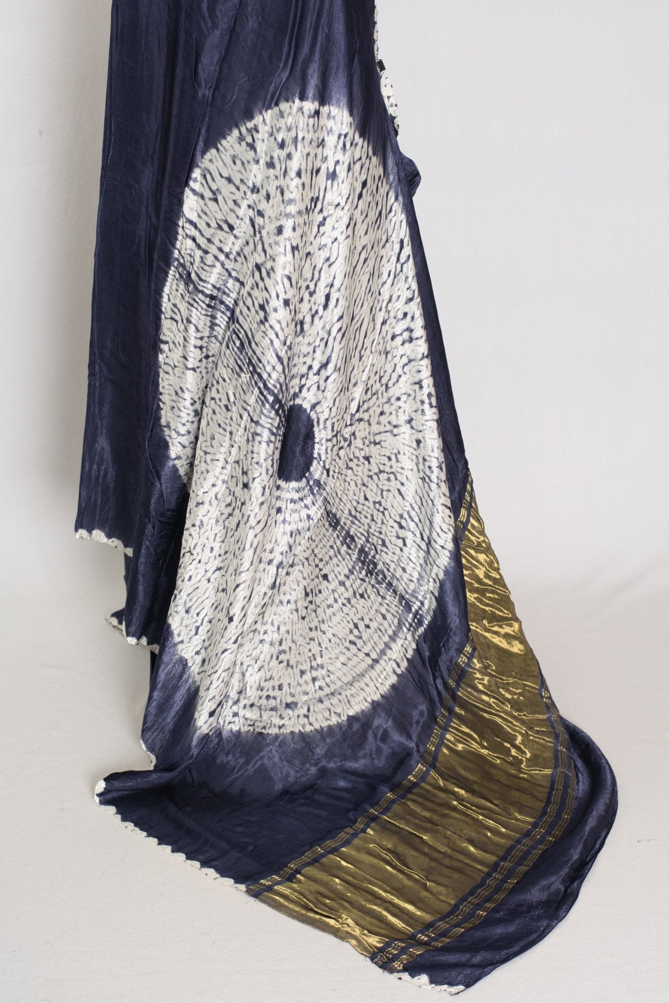 Sia: Bluish Grey Hand Shibori Modal Silk Designer Saree