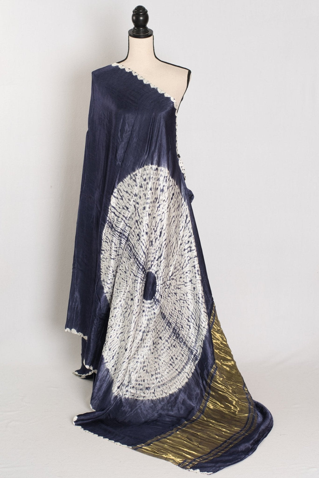 Sia: Bluish Grey Hand Shibori Modal Silk Designer Saree