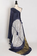 Sia: Bluish Grey Hand Shibori Modal Silk Designer Saree